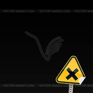 Yellow warning road sign with sign of deletion - royalty-free vector clipart