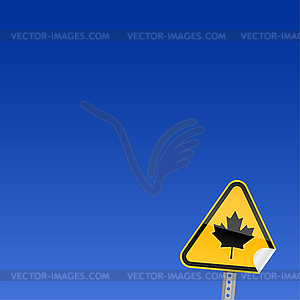 Road warning sign with Canadian maple leaf - color vector clipart