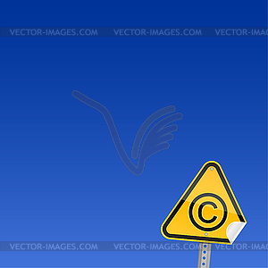 Yellow road warning sign with copyright symbol - vector clip art