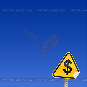 Yellow road warning sign with dollar symbol - vector image