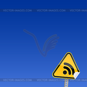 Yellow road hazard warning sign with RSS symbol - vector image