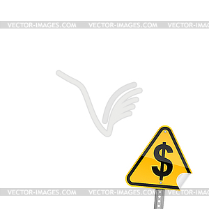 Yellow road warning sign with dollar symbol - vector image