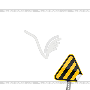 Yellow road warning sign with warning stripes - vector image