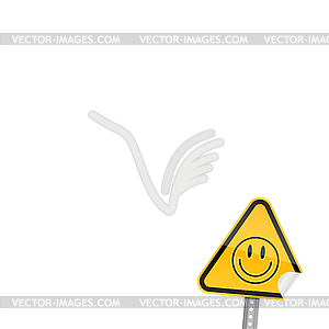 Yellow road warning sign with smiley face symbol - vector image