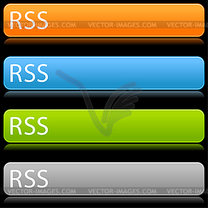 Цветные глянцевые длинные веб-кнопок бар со знаком RSS - векторизованный клипарт
