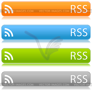 Colored glossy long web buttons bar with RSS sign - vector clipart