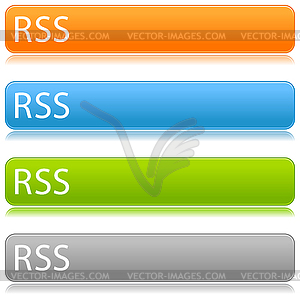 Цветные глянцевые длинные веб-кнопок бар со знаком RSS - стоковое векторное изображение