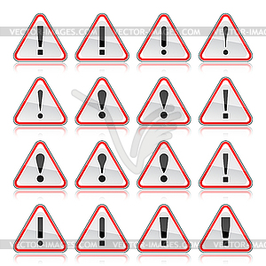 Red warning attention signs with exclamation mark - vector image