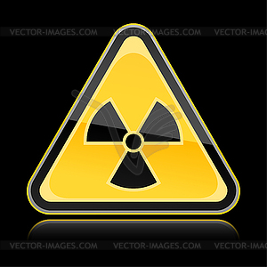 Yellow hazard warning sign with radiation symbol - vector image