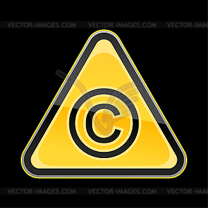 Yellow warning sign with copyright symbol - vector image