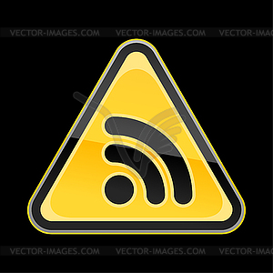 Желтый предупреждающий знак с символом RSS - клипарт в векторном формате