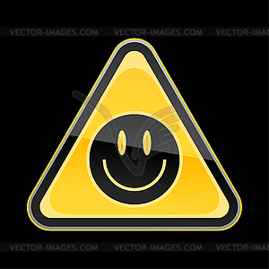Yellow warning sign with black smiley face symbol - vector image