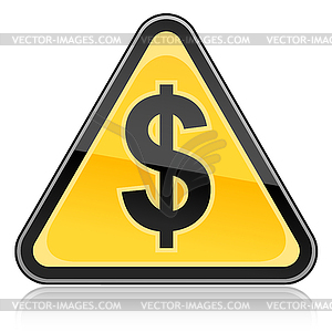 Yellow warning sign with dollar symbol - vector clipart