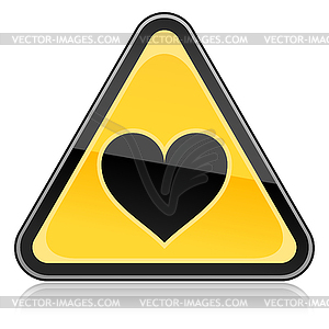 Желтый предупреждающий знак с символом сердца - клипарт в векторе / векторное изображение