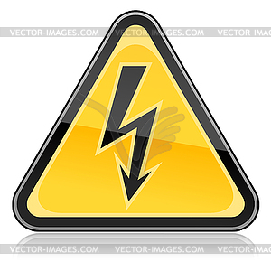 Yellow warning sign with high voltage symbol - color vector clipart