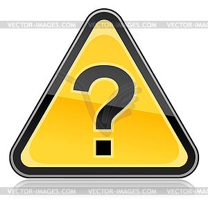Yellow hazard warning sign with question mark - vector image