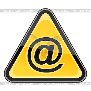 Желтый предупреждающий знак опасности с символом электронной почты - векторное изображение