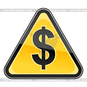 Yellow warning sign with dollar symbol - vector image