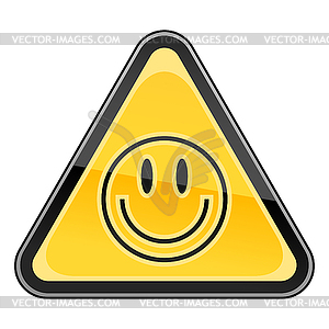 Yellow warning sign with smiley face symbol - vector clipart