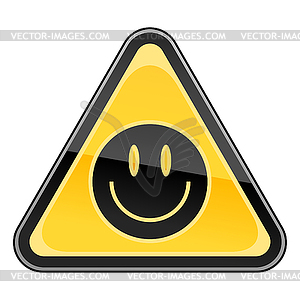 Yellow warning sign with black smiley face symbol - vector image