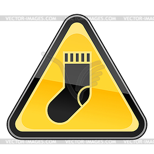 Yellow warning sign with sock symbol - vector clipart