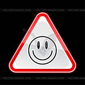 Red attention warning sign with smiley face symbol - vector image