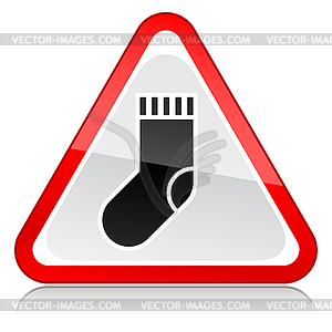 Красный предупреждающий знак внимания с носка символ - векторизованное изображение