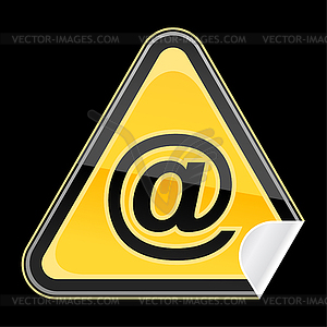 Sticker as yellow warning sign with e-mail symbol - vector image