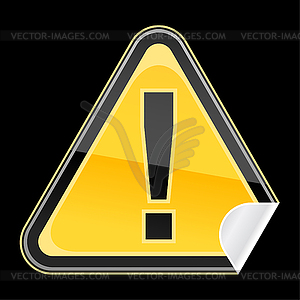 Sticker as yellow warning sign with exclamation mark - royalty-free vector image