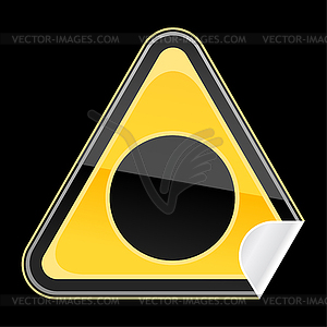 Sticker as yellow warning sign with black circle symbol - vector image