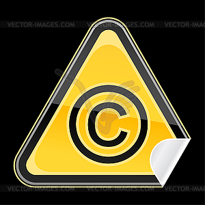 Sticker as yellow warning sign with copyright symbol - vector clip art