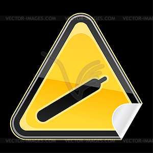 Sticker as yellow warning sign with gas symbol - vector image