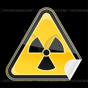 Sticker as yellow warning sign with radiation symbol - color vector clipart