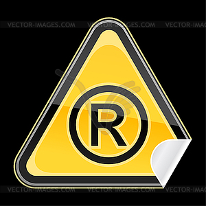 Yellow warning sign with registered rights symbol - vector clip art