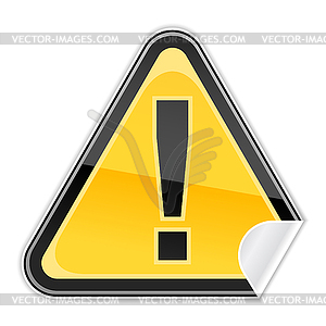 Sticker as yellow warning sign with exclamation mark - vector clipart
