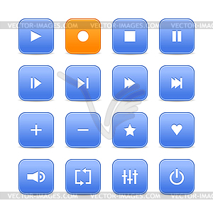 Синий и оранжевый 16 Media Control Web 2.0 кнопки. - рисунок в векторном формате
