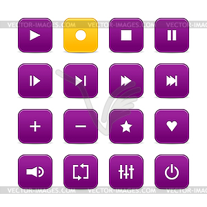 Фиолетовый и желтый 16 Media Control Web 2.0 кнопки - векторное изображение EPS