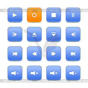 Blue and orange 16 media control web 2.0 buttons - vector clipart