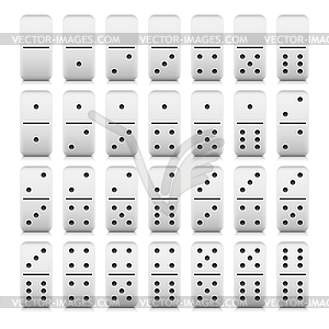 Dominos bones with shadows, set 28 pieces for game, isolated on