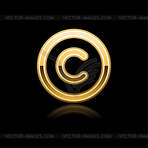 Gold glassy web button with copyright symbol - vector clipart