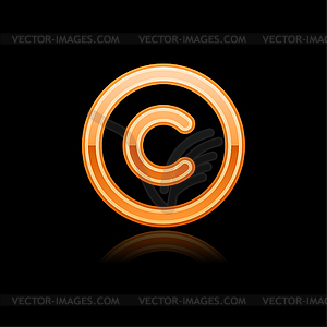 Orange glassy web button with copyright symbol - vector image