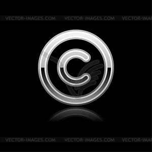 Silver glassy web button with copyright symbol - vector clipart