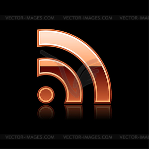 Glossy copper web button with RSS symbol - vector clipart
