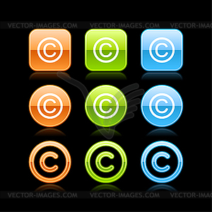 Copyright glossy colored web button icons - vector image