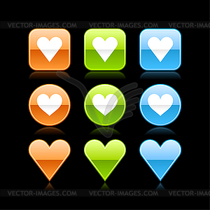 Сердце глянцевые цветные значки веб-кнопка - иллюстрация в векторном формате