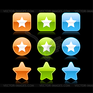 Star glossy colored web button icons - vector clipart