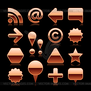 Glossy copper web button set - vector clip art