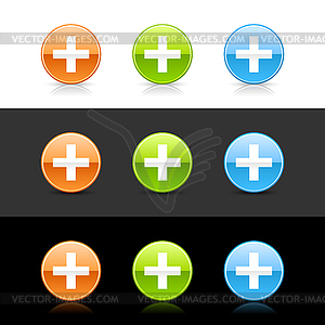 Glossy colored web 2.0 buttons with plus sign - vector clip art