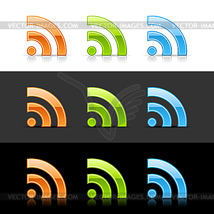 Glossy colored web 2.0 buttons with RSS sign - vector image