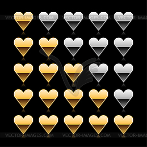 Золото пять сердце рейтинг Web 2.0 кнопки - векторный эскиз